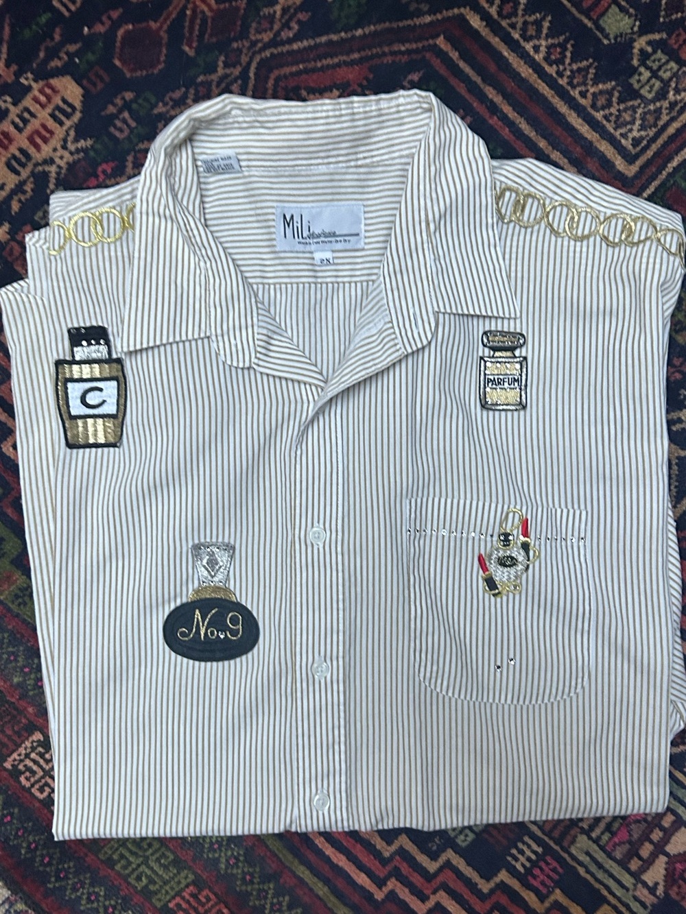 Vintage Mili Designs Pinstriped Chanel Motif Button-Down Shirt